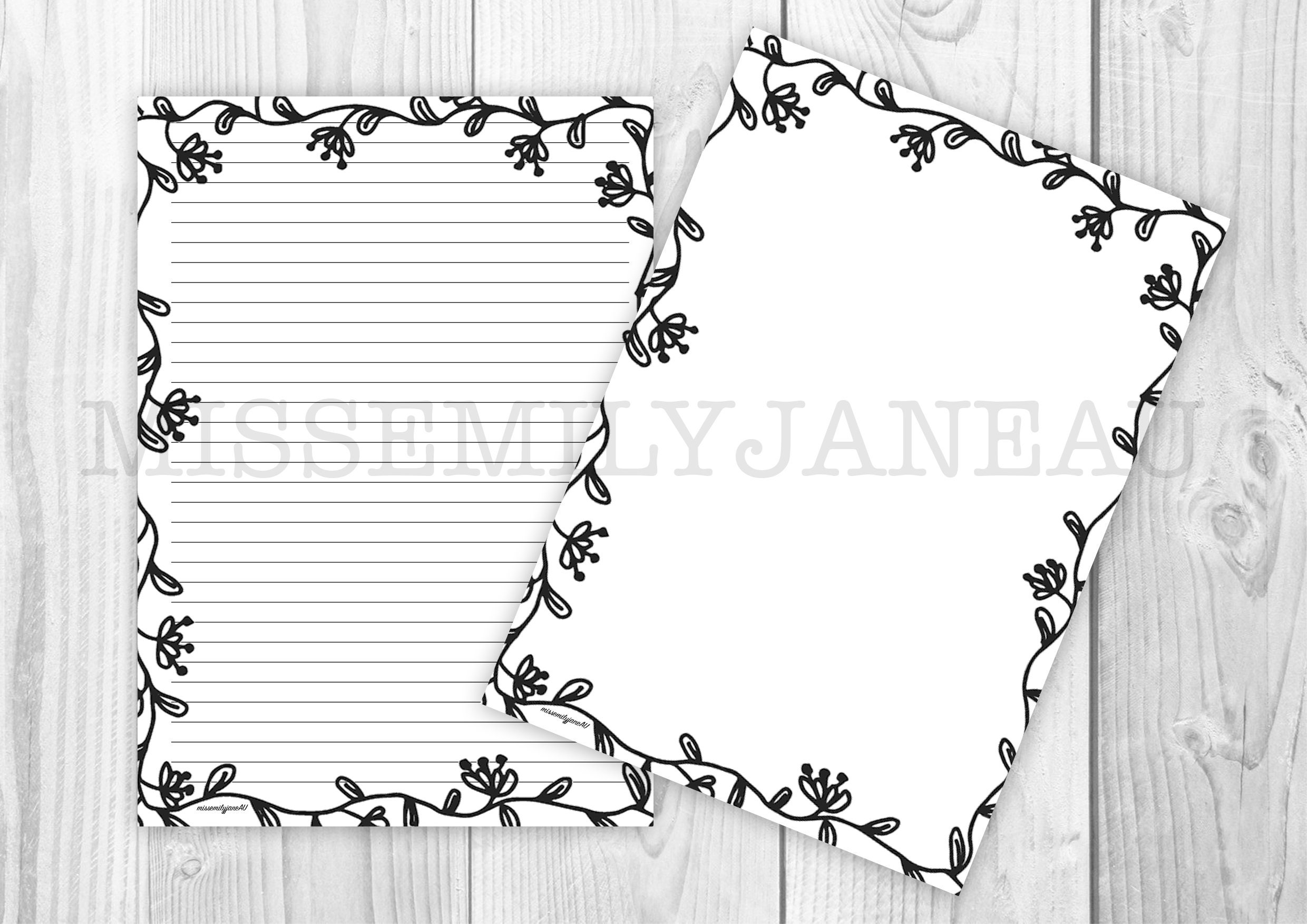 Black and White Floral Lined Paper, Printable Stationery Paper, Digital  Paper, Journal Paper, Note Paper, Digital Download Stationery Paper 