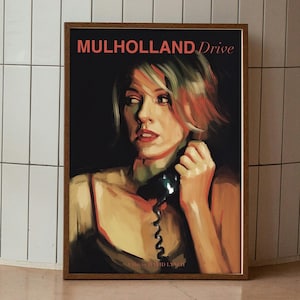 Cartel de Mulholland Drive, cartel de película de culto, dibujado a mano, pintura de película de David Lynch, cartel de película de los años 90