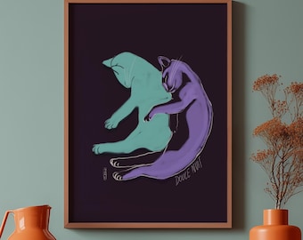 two cats sleeping together poster of cat, Wall art poster