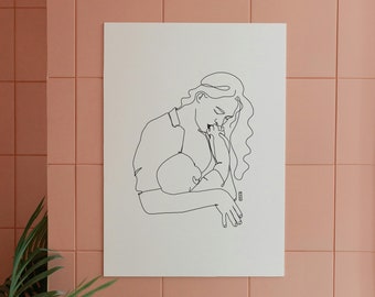 Custom minimalist family, fine single-line online drawing in black, gift for woman, gift for man, downloadable PDF delivery