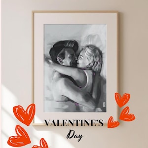Personalized Poster for Valentine's Day, a unique gift for her and for him, custom drawing from a couple's photo