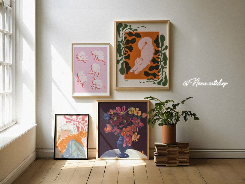 Print illustration no face and cat, poster wall art cat inspired of matisse image 8