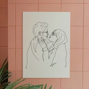 line drawing custom couple, handmade birthday gift, minimalist wall art, online gift for men in black fine line