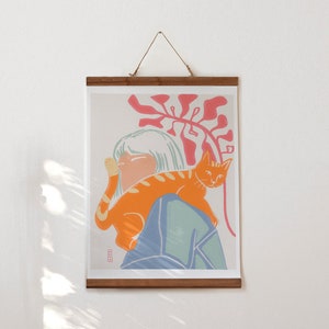 Print illustration no face and cat, poster wall art cat inspired of matisse image 2