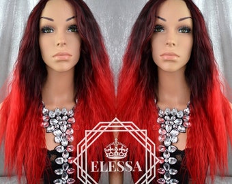 Items Similar To Gothic Scene Ombre Red And Root Black Color Wig