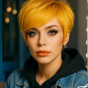 Short Bright Yellow Color Wig with Bangs, Wigs, Emo, Scene , Kawaii, Cosplay, Wigs for Women, Wigs for Men, Cosplay, Gothic, Punk, Harajuku