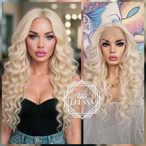 Amazingly Beautiful Long Curly Lace Front Designer Wig Light Blonde #613 Color With Volume Effect Cabaret Style,Blonde Curly Natural Wig