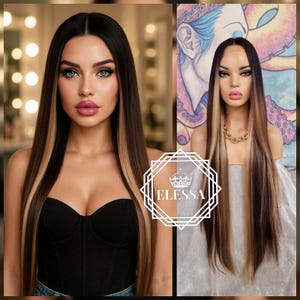 Luxury Boutique Lace Front Extra Long Straight 100cm Ombre Color Wig - Black / Chocolate Brown / Dark Blonde Mix, Premium Quality Lace Wig