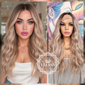 Charming Luxury Long Wavy Lace Front Wavy Fashion Hairstyle Wig Ombre-Brown Root and Light Natural Blonde Mixed Color, Lace Wigs,Natural Wig