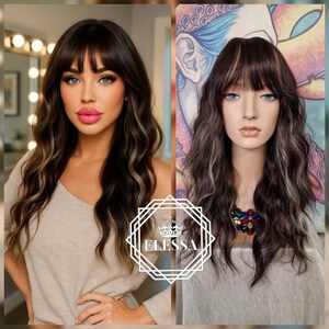 Beautiful Medium Wavy Hairstyle Mixed - Natural Brown / Light Blonde Color Wig with Bangs, Beautiful Natural Wig, Cat Walk Hairstyle Wig
