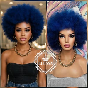 Medium Extra Fluffy Mixed Color - Dark Blue and Light Blue Afro Kinky Wig, Wigs, Tina Turner Wig Inspiration, Scene Wig, Fashion Party Wig