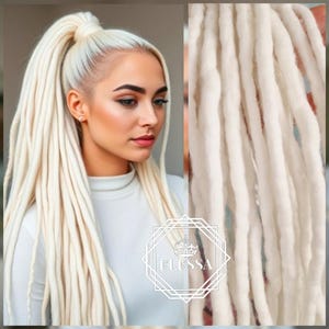 Erstaunlich Langer Handgefertigter Pferdeschwanz mit Irischer Wolle Dreadlocks Schnee Weiß Farbe mit Gummiband, Rasta Pferdeschwanz, Handgemachte Dreadlocks Erweiterungen