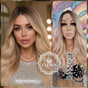 Chic Fashion Elegant Lace Front Medium LUXURY Ombre - Natural Brown Root and Natural Blonde Mixed Color Wig, Wigs,Lace Ombre Wig,Natural Wig