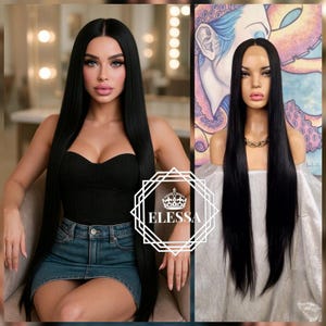Stunning Extra Long Straight Hairstyle 100cm Natural Black Color Lace Front Luxury Fashion Wig, Lace Wigs, Natural Wig,  Sexy Striptease Wig