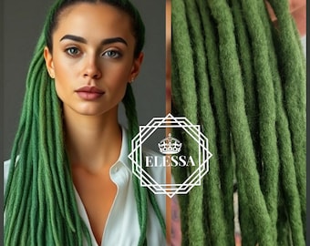 Amazing Long Handmade Ponytail with Irish Wool Dreadlocks Natural Grace Green Color with Elastic, Long Ponytail with Dreadlocks, Extensions
