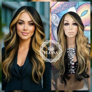 Amazing Beautiful Long Wig Ombre Color Dark Brown Sand Gold Blonde Mix with bangs, Natural Wig, Wigs, Heat Resistant Wigs, Realistic Wigs