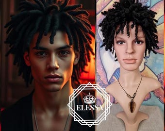 Amazing Short Mens Wig with Dreadlocks Black Color with Afro / Curly Bangs, Hip Hop Wig, Bouncing Dreadlocks, Black Rasta Men Wig, Afro Wig