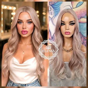 Fabulous Long Professional Lace Front Balayage Wig - Milky Light Pink / Milky Light Beige / Milky Light Blonde Mix, Soft Beautiful Hair Wig