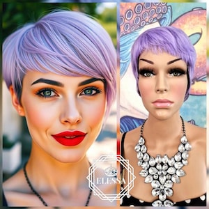 Super Sexy Short Pixie Hairstyle Mixed - Light Pastel Purple / Natural Brown Color Wig with Bangs, Wigs, Short Purple Wig, Fashion Wig,Fairy