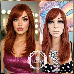Daily Fashion Hairstyle Natural Copper Brown Mixed Color Straight Wig with Bangs, Wigs, Copper Brown Wig, Wig for Everyday Wear, Natural Wig