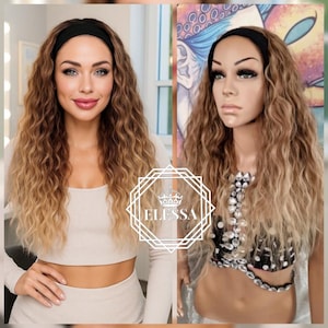 Amazing Long Retro Wavy Hairstyle Ombre - Light Natural Brown Color and Natural Blonde Mixed Color Wig with Headband, Wigs, Wig for Everyday