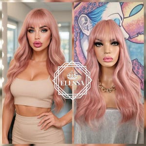 Unique Cute Long Light Salmon Pink Color Wig with Curtain Fashion Bangs, Long Wigs, Pink Long Wigs, Doll Lolita Kawaii Wig, Pink Doll Wig