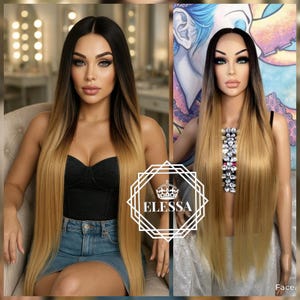 Lace Front LUXURY Extra Long Straight Ombre Wig - Dark Brown / Golden Blonde / Light Blonde, Beautiful Wig, Striptease Wig, Blonde Wigs