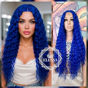 Beautiful Lace Front LUXURY Long Ariel / Wavy Hairstyle Royal Blue Color Wig, Wigs, Lace Front Blue Wigs, Fairy Wig , Fantasy Wig, Mermaid