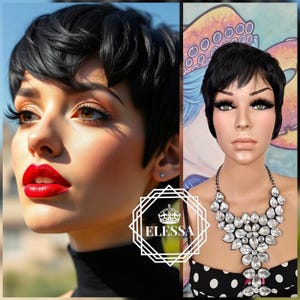 Beautiful Short Natural Hairstyle Black Color Wig with Bangs, Wigs, Short Black Wig, Wig for Women, Wig for Men, Unisex Short Black Wig