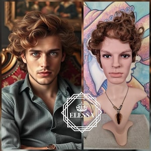 Gorgeous Artistic Casually Curly Mens Wig in Natural Light Brown Mix Color with Bangs, Wig for a Musician, Wig for a Creator,Stylish Man Wig