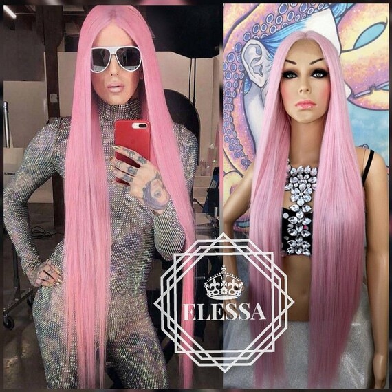 Lace Front LUXURY Extra Long Straight 100cm Sweet Light Pink Mixed Color Wig Wigs Human Hair Look Wig Exotic Dancer Wig Stripper Wigs Etsy UK