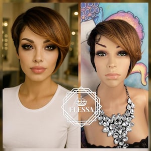 Short Natural Pixie Wig, Wigs, Ombre Short Hair Cut Wig, Daily Fashion Elegant Black / Brown Ombre Wig , Wig For Women Wig for Men EMO