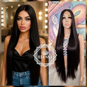 Lace Front LUXURY Extra Long 100cm Straight Intensive Dark Brown #2 Color Wig, Wigs, Natural Wigs, Fashion Wig for Everyday, Wedding Wig
