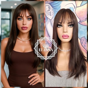Beautiful Everyday Long Straight Layered Womens Wig in Natural Brown Color with Soft Bangs, Gorgeous Wig, Naturally Brown Daily Wear Wig