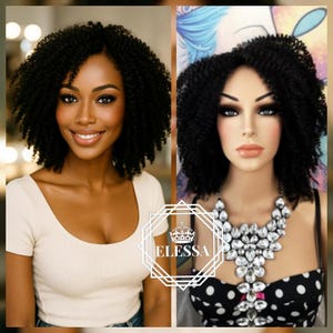 Medium Afro Curly / Kinky Hairstyle Natural Black Color Wig, Wigs, Tina Turner Wig, Medium Kinky Fluffy Wigs, Sexy Black Wigs, Unisex Wig