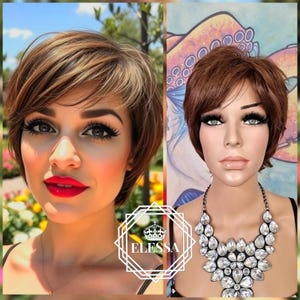 Beautiful Short Staight Retro Vintage Hairstyle Natural Light Brown Color Wig with Bangs, Wigs, Wig for Women, Natural Wig, Wig for Everyday