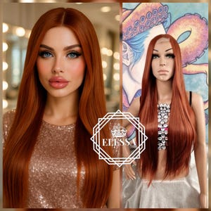 Amazing Lace Front LUXURY Long Straight Natural Hairstyle - Brick / Copper Honey Brown Color Wig Wigs, Lace Wigs, Natural Wig, Scene Wig