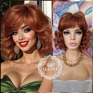 Lovely Casual Retro Vintage Style Womens Short Curly Wig in Orange / Copper Orange Brown Color with Bangs, Wigs, Natural Look Wig,Orange Wig