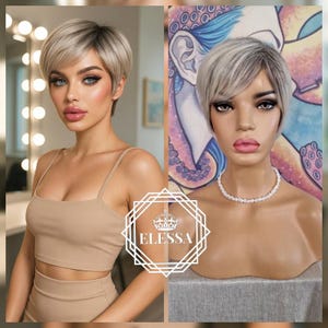 Beautiful Short Women’s Wig in Stunning Ombre Color – Natural Brown / Milky Blonde with Bangs, Natural  Look Wig, Fashion Short Straight Wig
