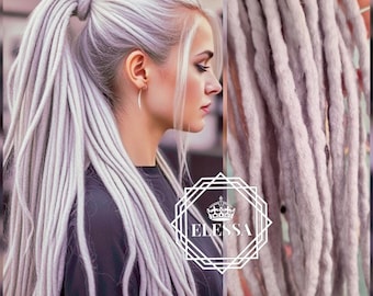 Amazing Long Handmade Ponytail with Irish Wool Dreadlocks Light Grey Color with Elastic, Rasta Ponytail, Irish Dreadlocks Extensions