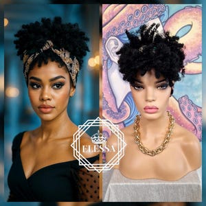 BEST WIGS EVER ! Short synthetic wig with a 2 in 1 headband Turban On in 2 seconds, Wigs, Black Color Afro Hairstyle Wig, Sexy Short Wig,