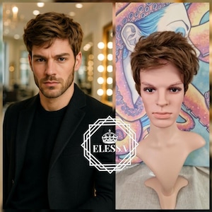 Short Natural Light Brown Color Men Wig Fashion Hairstyle, Wigs, Wig for Men, Brown Color Wig for Men, Natural Wig, Fashion Lord Short Wig