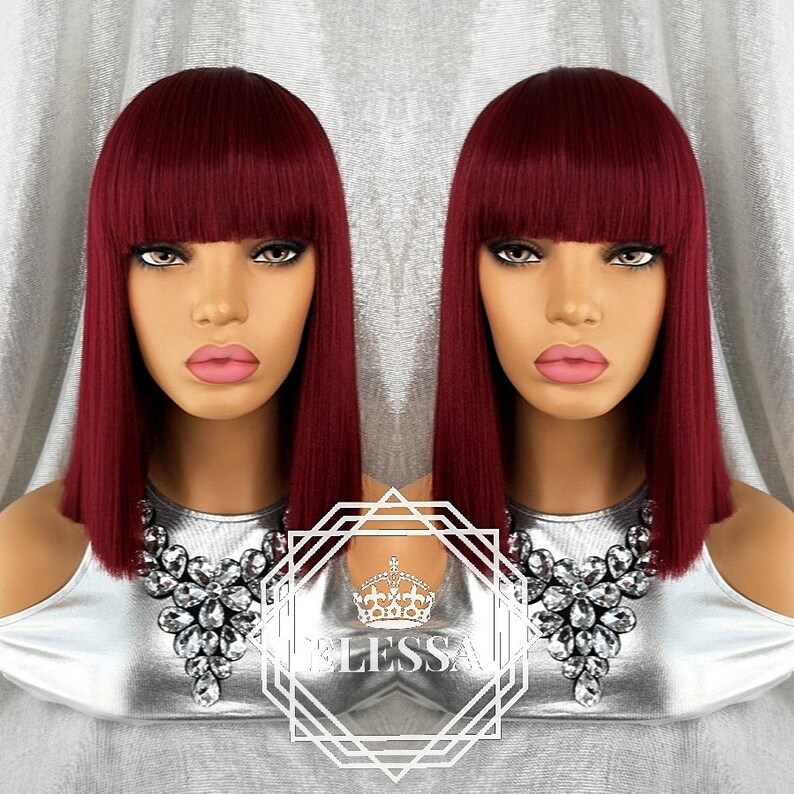 Medium Straight Dark Red Color Wig French Hairstyle With Bangs Wigs Burgundy Red Hair Sexy Daily Wig Natural Wig Wig With Bangs Barbie