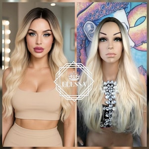 Long Natural Ombre - Root Brown and Light Blonde Color Wig, Wigs, Wig for Everyday, Fashion Wig, Ombre Long Wigs, Lolita Wig, Pastel Wig