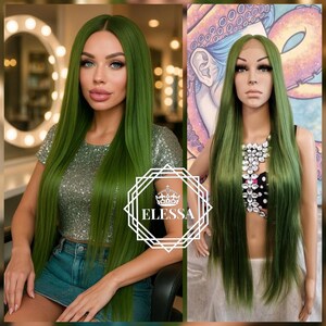 LaLace Front LUXURY Extra Long 100cm Straight Grassy Green Color Wig , Wigs, Green Long Wigs, Sexy Fashion Wig, Mermaid Wig, Drag Queen Wig
