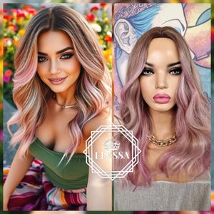 Verträumte Mittellange Rosa Zauber-Perücke | Gewellter & skurriler Pastell-Stil | Jugendlicher, moderner und unwiderstehlicher Charme, Kawaii Perücke, Fairy Pastel Perücke
