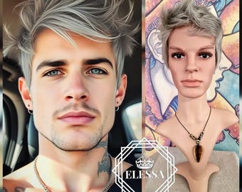Modern Fashion Straight Short Hairstyle Smokey Light Grey Color Wig for Men, Wigs, Wig for Men, Wig for Boy, Natural Short Wig , Punk Wig