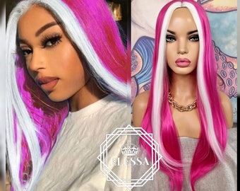 Amazing Super Sweet Bonbon Pink Long Straight Hairstyle Luminous Glow Wig, Party Wig, Mermaid Wig, Fairy Wig, Carnival Wig, Fashion Cute Wig