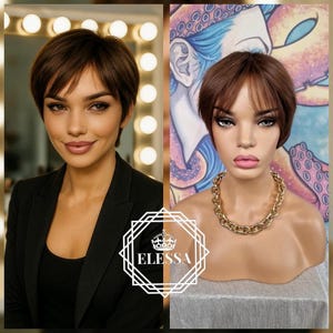 Amazing Short Daily Fashion Hairstyle Natural Light Brown Color Wig with Bangs, Wigs, Wig for Women, Natural Wig, Wig for Everyday, Vintage
