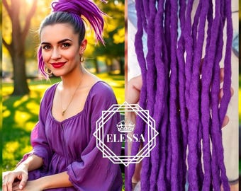 Amazing Long Handmade Ponytail with Irish Wool Dreadlocks Intensive Purple Color with Elastic, Long Ponytail with Dreadlocks, Extensions